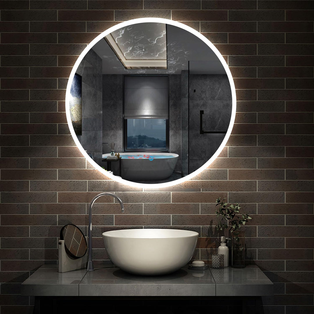 Aica Sanitär Runder LED Badspiegel Rund 80cm 3 Lichfarbe dimmbar Memory Wand/Touchschalter Anti-Besc