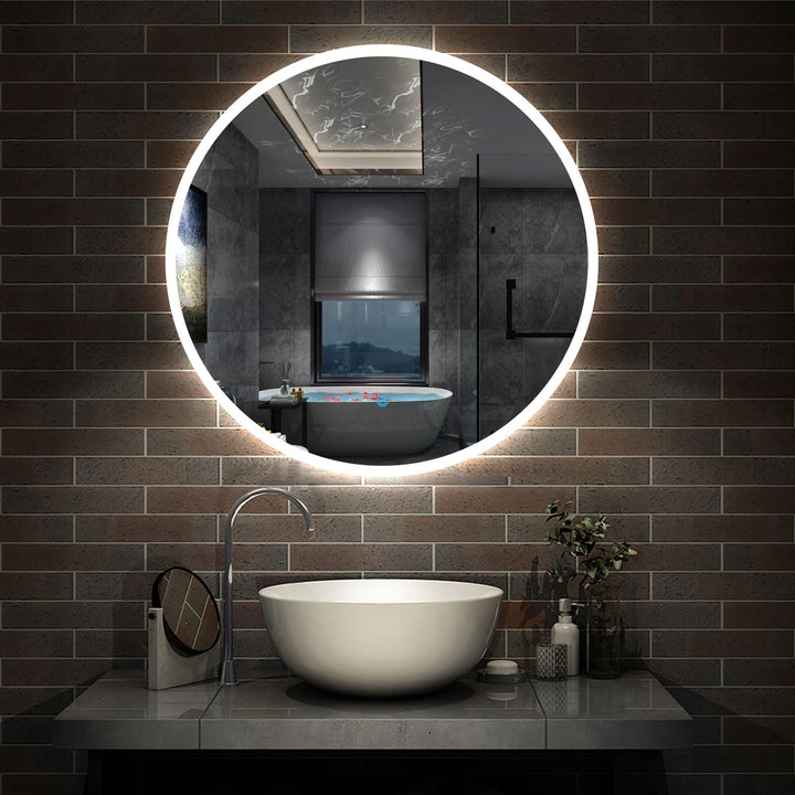Aica Sanitär Runder LED Badspiegel Rund 80cm 3 Lichfarbe dimmbar Memory Wand/Touchschalter Anti-Besc