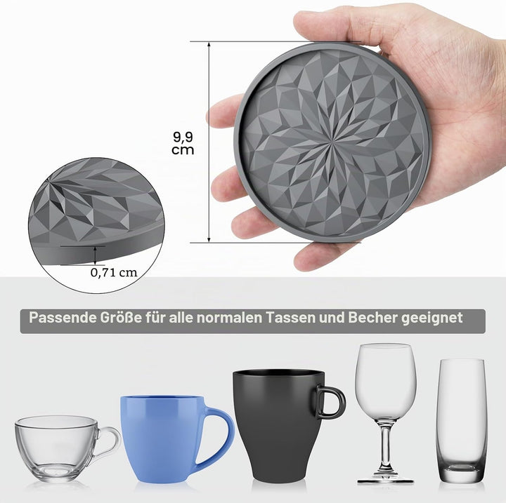 Silikon-Untersetzer mit Halter, Getränkeuntersetzer für heisse oder kalte Getränke, verdickt, rutsch