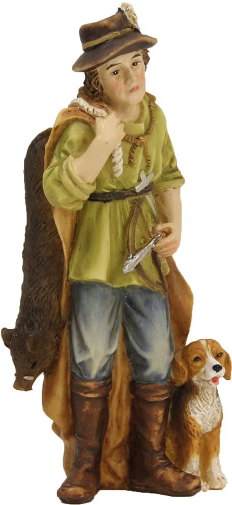 Krippenfigur Jäger mit Hund und Beute