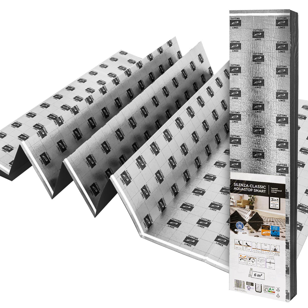 48m² Trittschalldämmung 3mm mit AquaStop, Verlegeunterlage für Parkett &amp; Laminat, Heizfilm-Unterlage