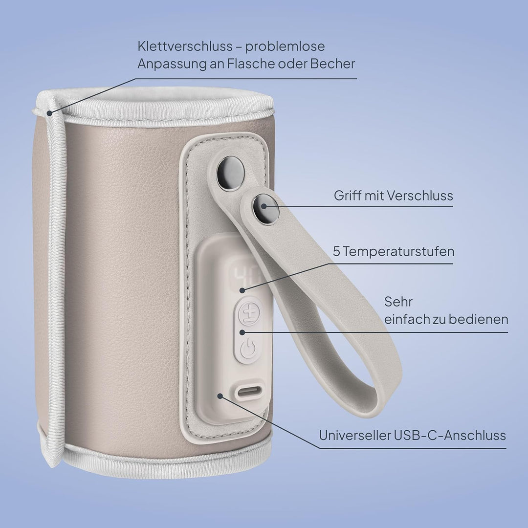 LIONELO Thermup Go Tragbarer Babyflaschenwärmer USB-C, Flaschenwärmer Unterwegs & Auto, 24h Warmhalt