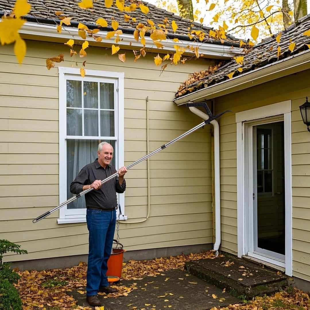 390cm Dachrinnenreiniger Dachrinnenbürste und Reinigungslöffel Schaufel 2 in 1， DachrinnenReinigungs