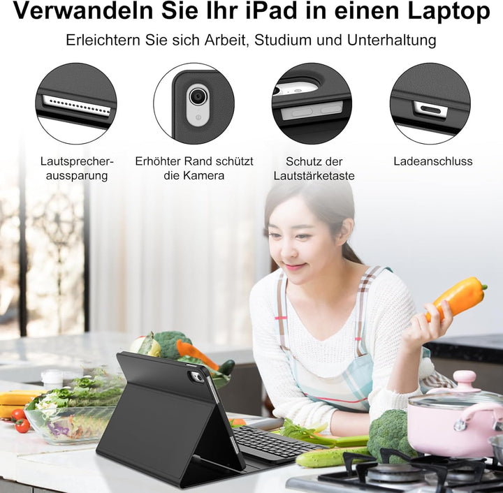 Tastatur Hülle für iPad 10/11 Generation A16 2025 11 Zoll, QWERTZ Deutsches Magnetisch Abnehmbare Ke