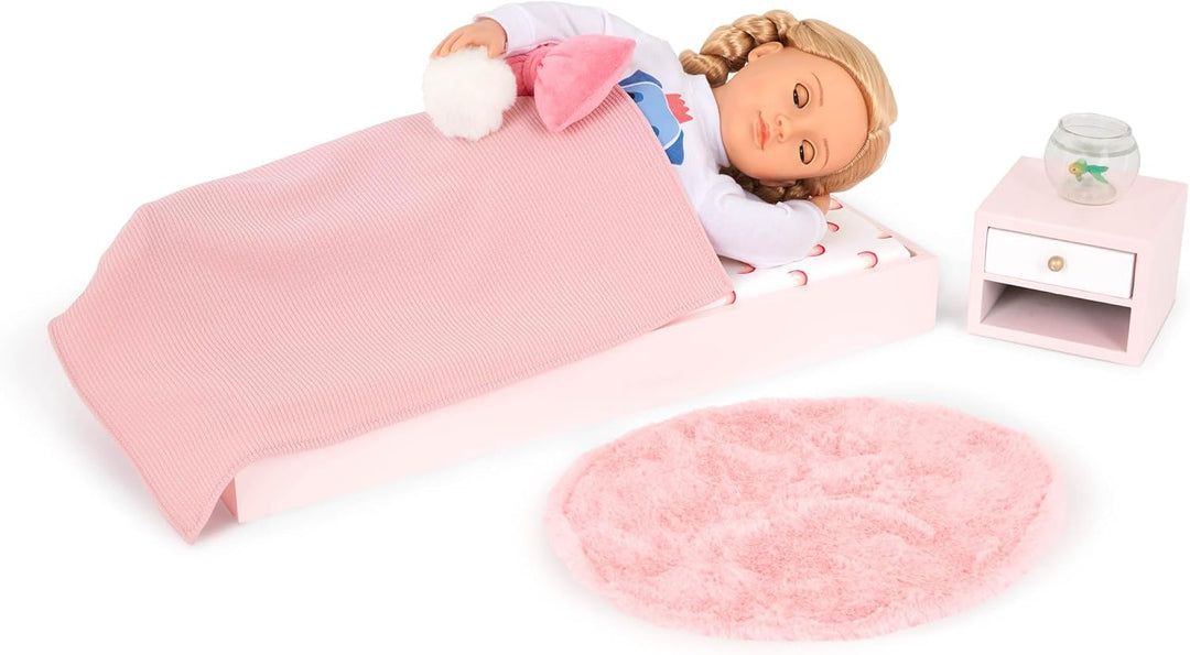 Our Generation - OG Sweet Snuggles Schlafzimmerset - Puppenhausmöbel - Plattformbett & Nachttisch -