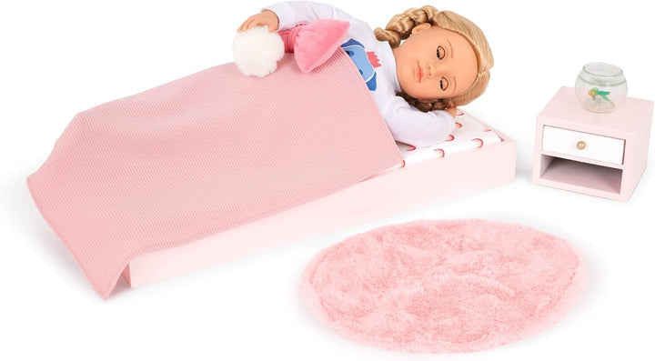 Our Generation - OG Sweet Snuggles Schlafzimmerset - Puppenhausmöbel - Plattformbett & Nachttisch -
