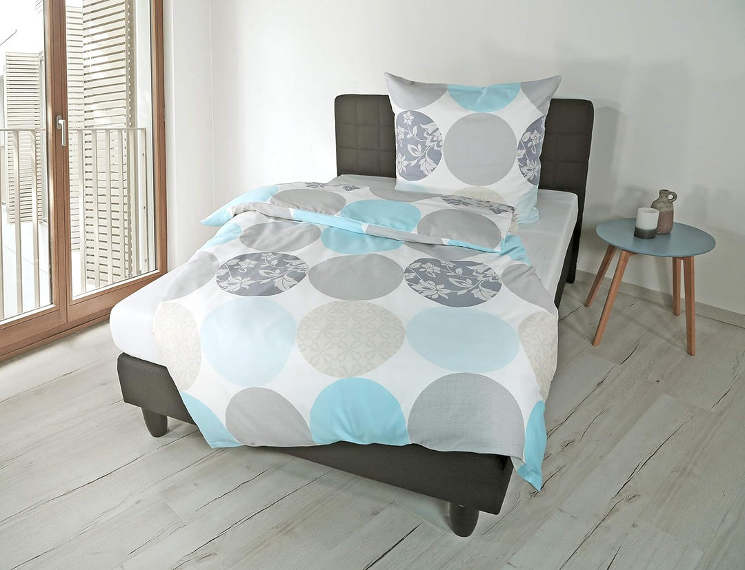Mako-Satin-Bettwäsche Dessin 6383 türkis 02, 155x220 cm + 80x80 cm Türkis 155x220 Sonstige Muster, T