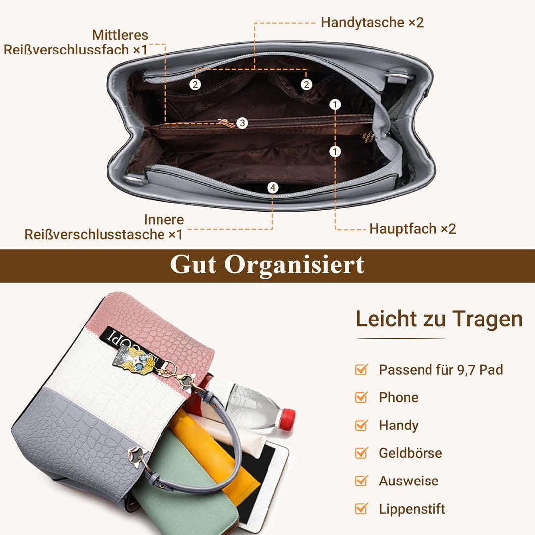DIRRONA Elegant Damen Handtasche Schultertasche Gross Kapazität Umhängetasche Beiläufig Reise Tasche