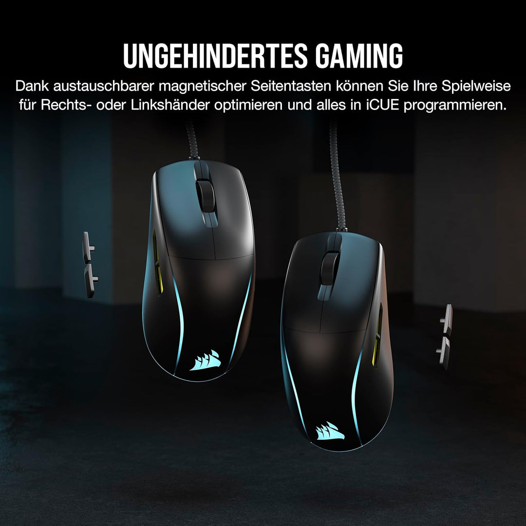Corsair M75 Wired RGB Leichte FPS Gaming-Maus – 26.000 DPI – Austauschbare Seitentasten – PC – Schwa