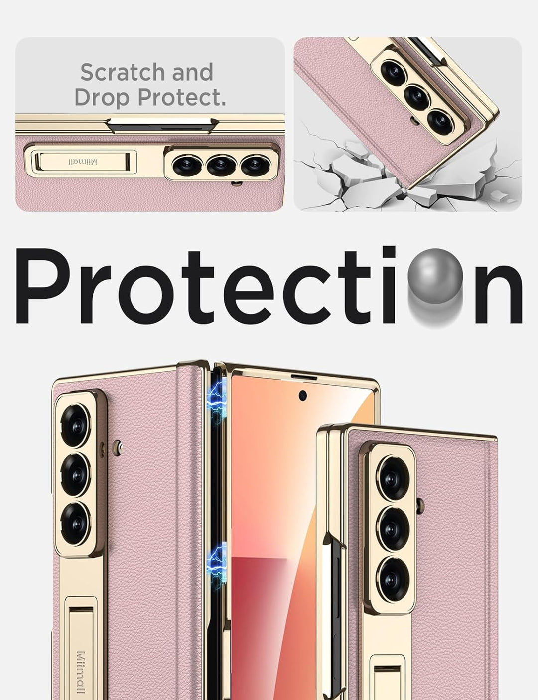 Miimall Lederhülle Kompatibel mit Samsung Galaxy Z Fold 7 Hülle mit Displayschutz+Scharnierschutz, S