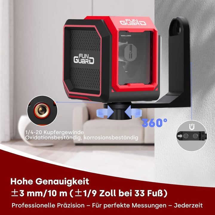 Laser Wasserwaage, Roter 20M Kreuzlinienlaser mit Selbstnivellierung, Linienlaser Vertikale und Hori