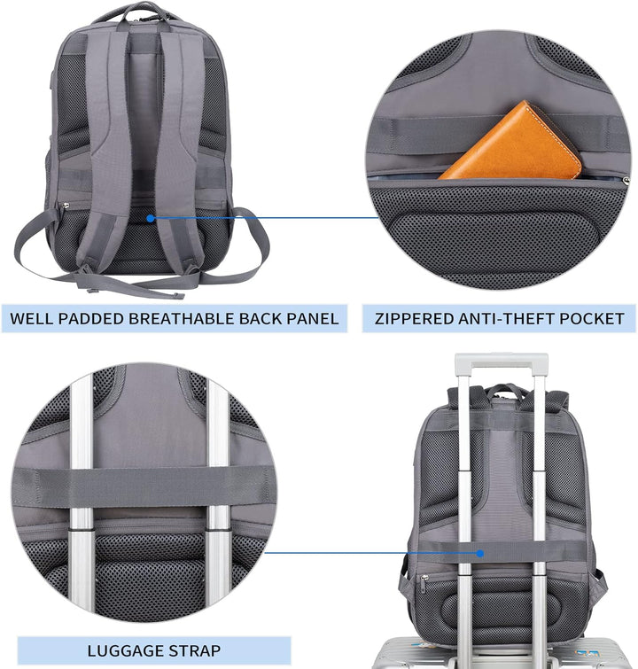 KROSER Laptop Rucksack 17-17,3'' Business Rucksack Schulrucksack 17.3" Gesteppt Grau, 17.3" Gesteppt