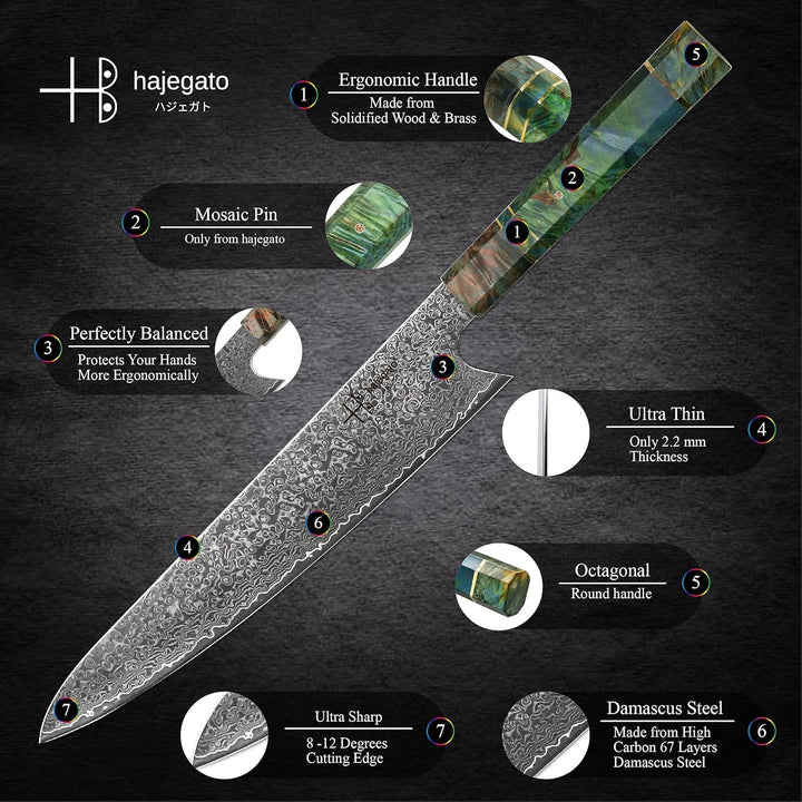 hajegato Gyuto Hajegato Einzigartiger einzigartiger Griff Professionelles 25,4 cm japanisches Kochme