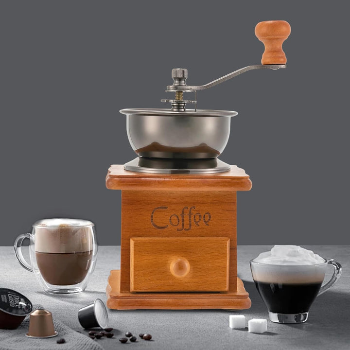 Manuelle Kaffeemühle, Kaffeebohnenmühle Handmühle Retro Stil Gusseisen Handkurbel Holzschublade Bohn