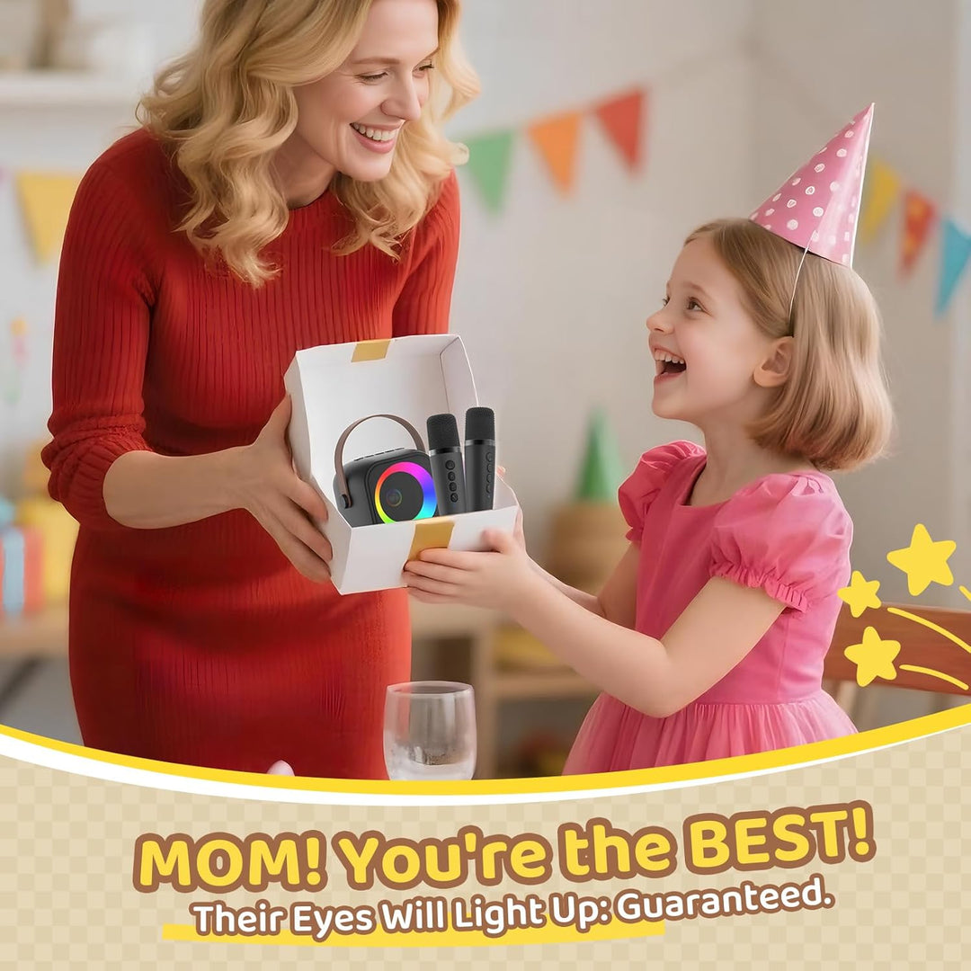 Karaoke Maschine mit 2 Karaoke Mikrofon, Tragbaren Bluetooth Lautsprecher für Erwachsene/Kinder, Ges