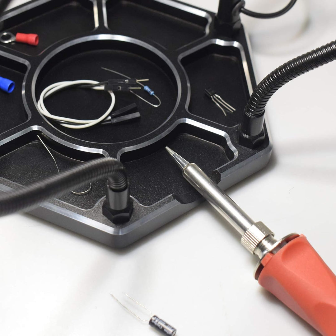 Löten Helfende Hände Werkzeug mit Lupe LED-Licht 6 Arme und Schraubstock Grosse Basis Lötkolben Spit