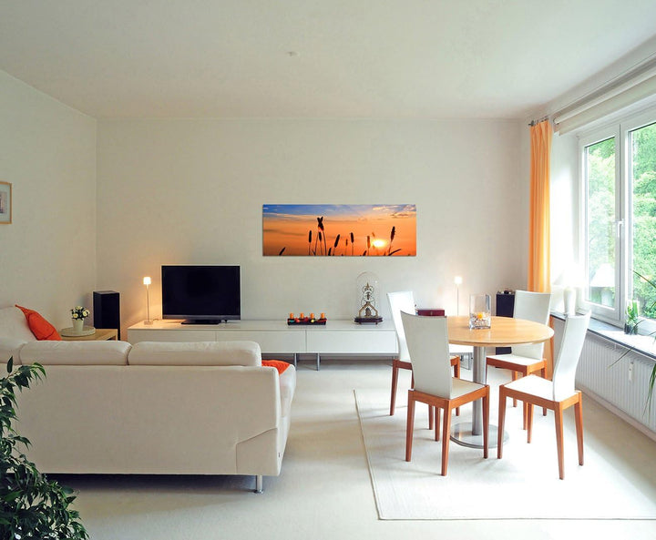 Augenblicke Wandbilder Leinwandbild als Panorama in 150x50cm Getreide Feld Sommer Sonnenuntergang