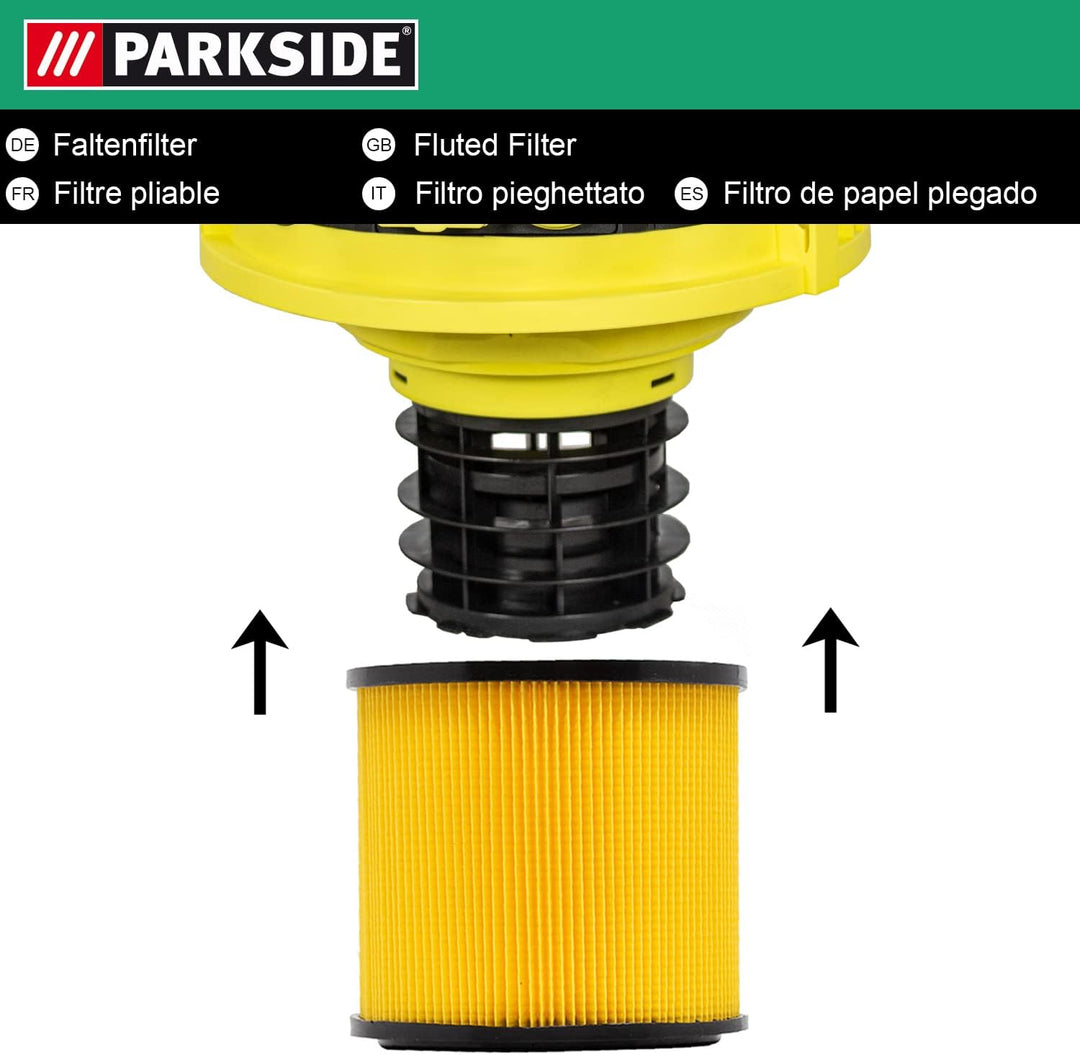 Original Parkside Lidl Faltenfilter mit Stahlinnengitter – Passend für Parkside PNTS 1250, 1300, 140
