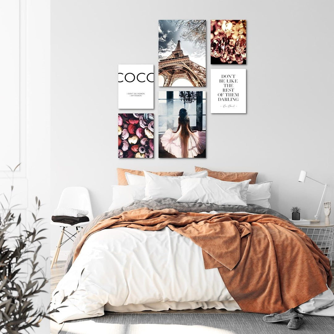 Novart Wandbilder Set Fashion Paris Coco - KEIN EXTRA RAHMEN BENÖTIGT - Modern Deko - Wohnzimmer Mäd