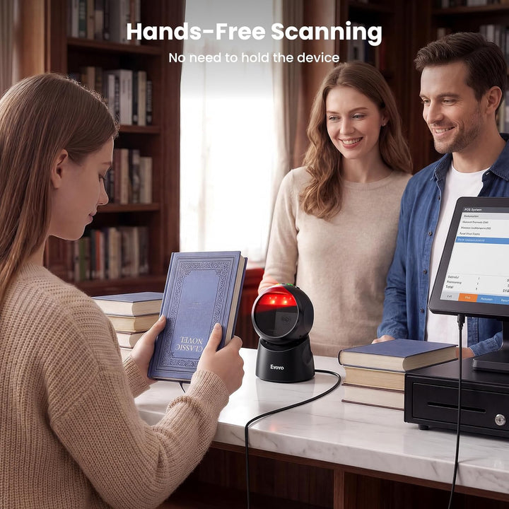 Eyoyo USB-Barcode-Scanner, omnidirektionaler automatischer Barcodeleser, Freisprecheinrichtung, 2D Q