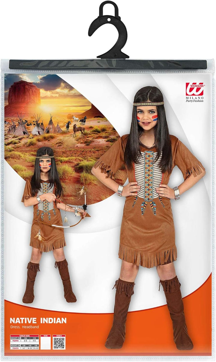 W WIDMANN MILANO Party Fashion - Kinderkostüm Indianerin, Kleid, Western Kostüm, Häuptlingstochter,