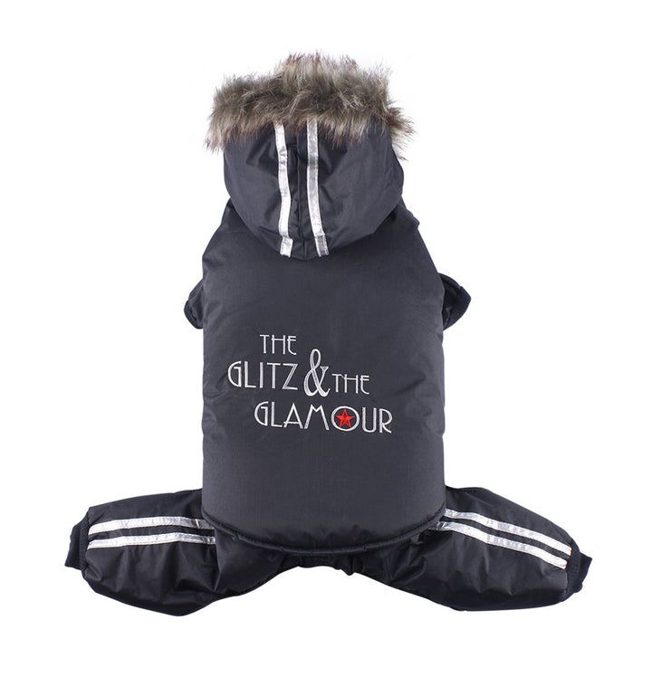 Doggy Dolly W099 Schneeanzug für Hunde Glitz und Glamour, schwarz, Wintermantel/Winterjacke, Grösse