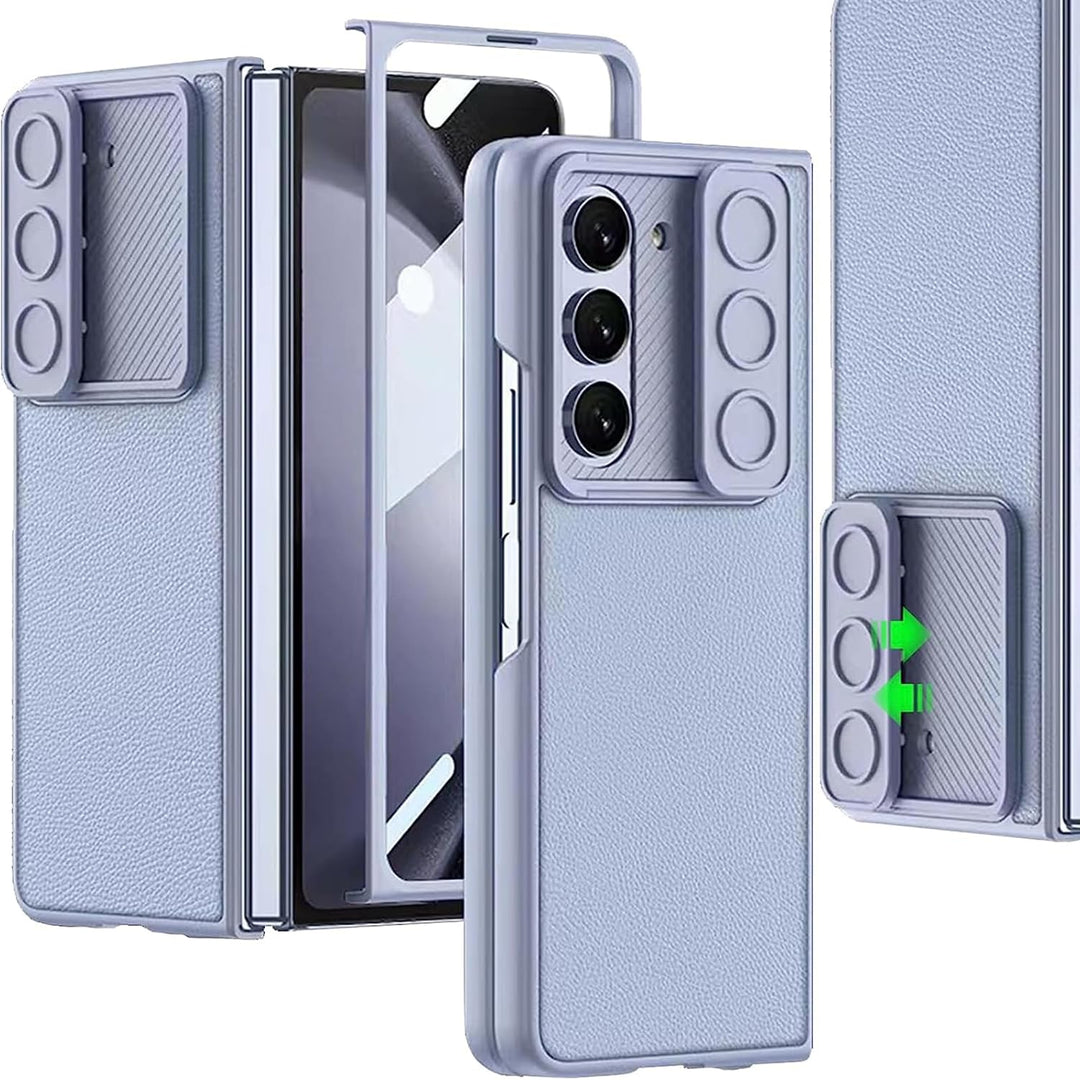 Miimall Kompatible Samsung Galaxy Z Fold 5 Hülle mit Displayschutz & Schieben Kamera Abdeckung, PU L