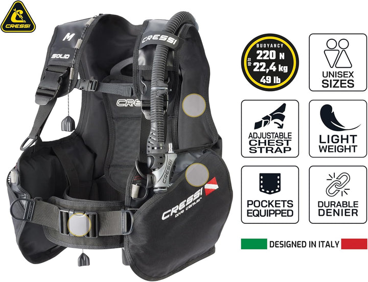 Cressi Solid Dive Center Edition Tauchjackets Gute Tarierung XXS-KID Schwarz, XXS-KID Schwarz