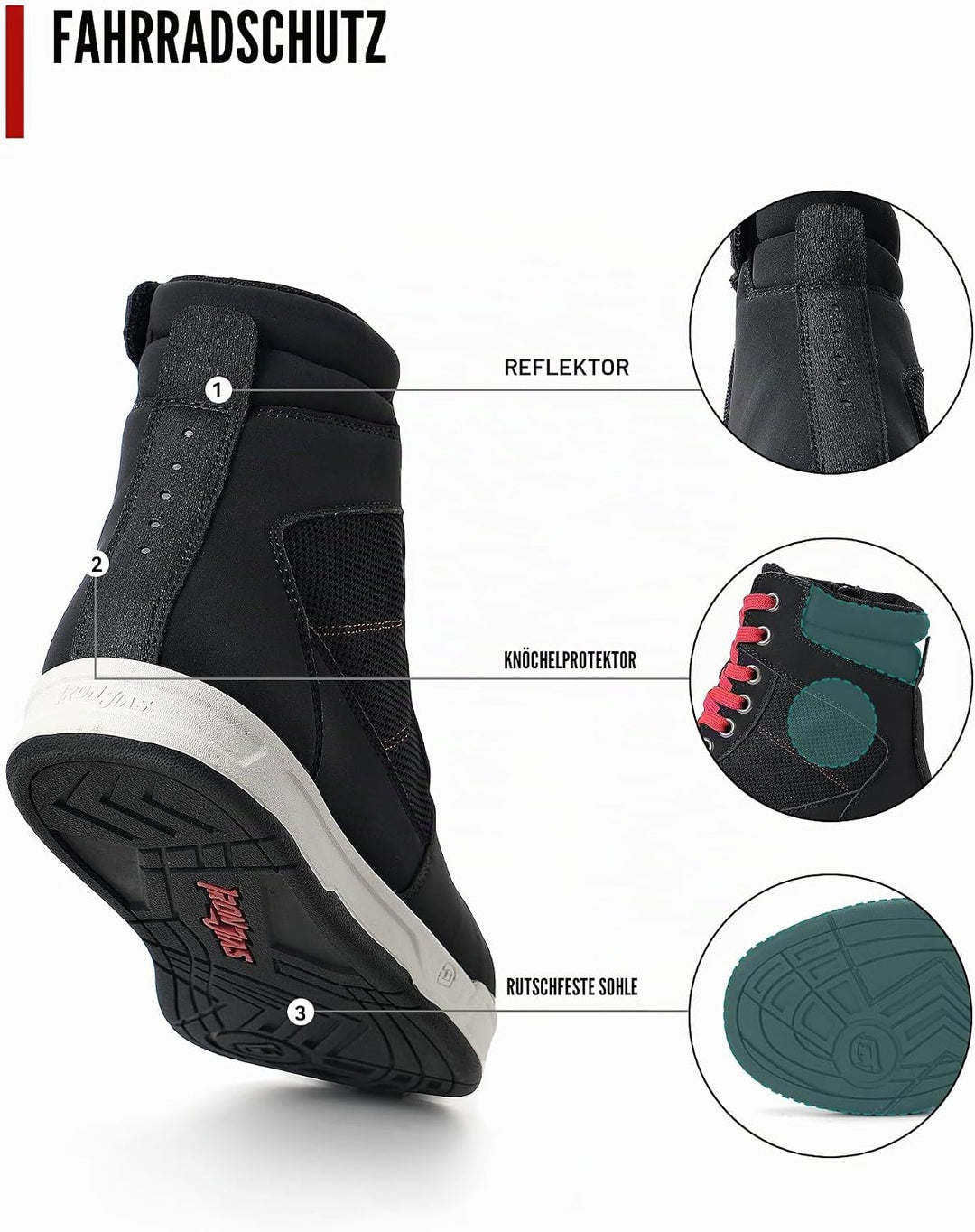 BORLENI Herren Motorradstiefel, Casual rutschfeste Motorradschuhe, Motocross-Schutzschuhe 43 EU Schw