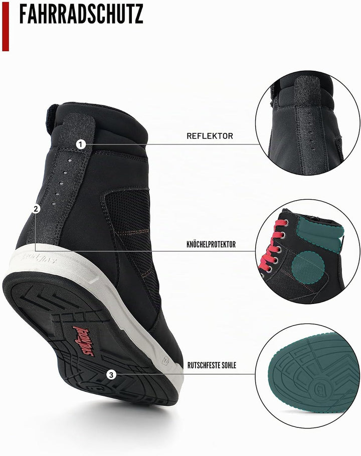 BORLENI Herren Motorradstiefel, Casual rutschfeste Motorradschuhe, Motocross-Schutzschuhe 43 EU Schw
