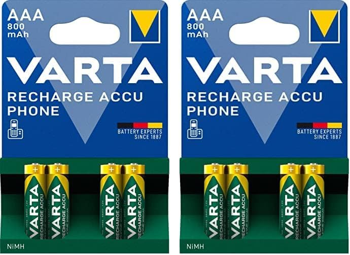 VARTA Batterien AAA, wiederaufladbar, 4 Stück, Recharge Accu Phone, Akku, 800 mAh NI-MH, sofort eins