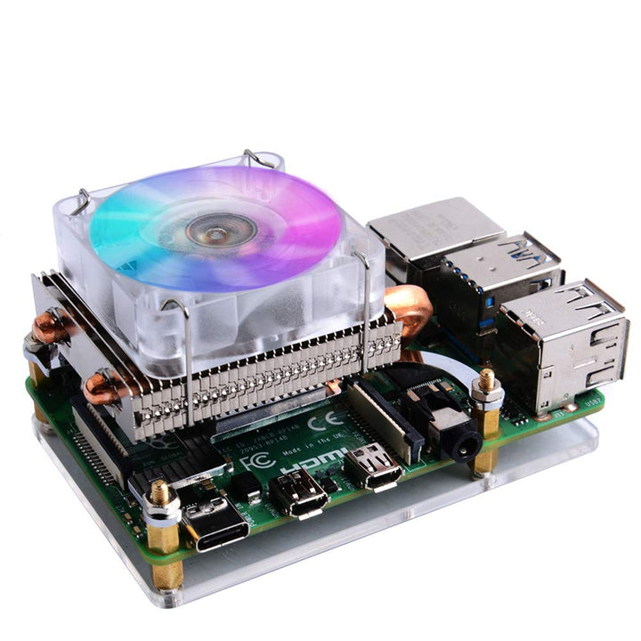 GeeekPi Raspberry Pi Low-Profile CPU Kühler, Raspberry Pi Horizontal Ice Tower Cooler, RGB PWM Cooli