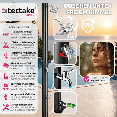 tectake® Gartendusche mit Duschkopf gross und Wasserhahn für Füsse, Solardusche 20l, solar Shower Au