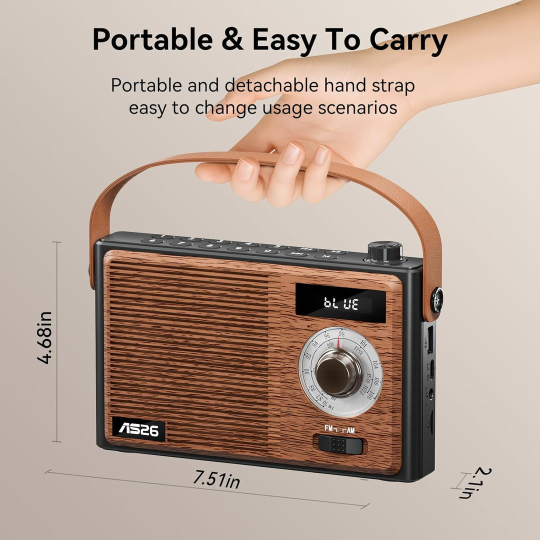 COLSUR Retro Radio mit Bluetooth Lautsprecher, Tragbarer Vintage Radio mit AM/FM Radios mit Batterie