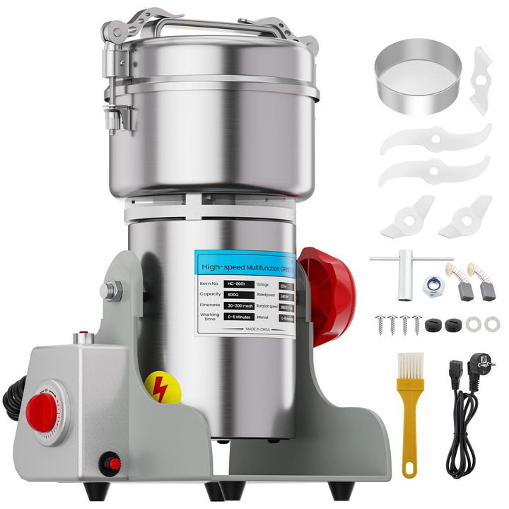 Elektrische Getreidemühle 800g – 2400W Hochleistungsmotor, 30-300 Mesh Feinheit, 3-stufiges Messersy