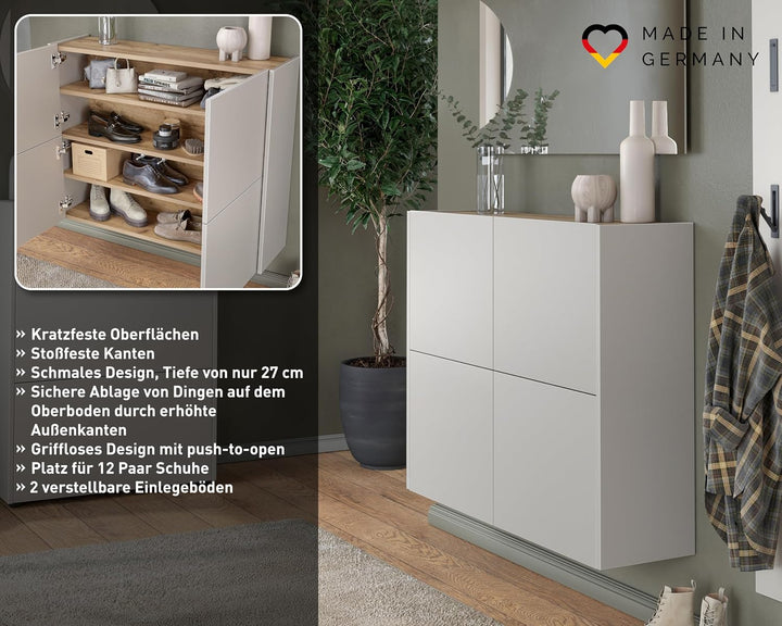 Germania Schuhschrank 1932-605 GW-Binetto, in Kaschmir/Eiche, mit Push-to-Open Funktion, 97 x 79 x 2