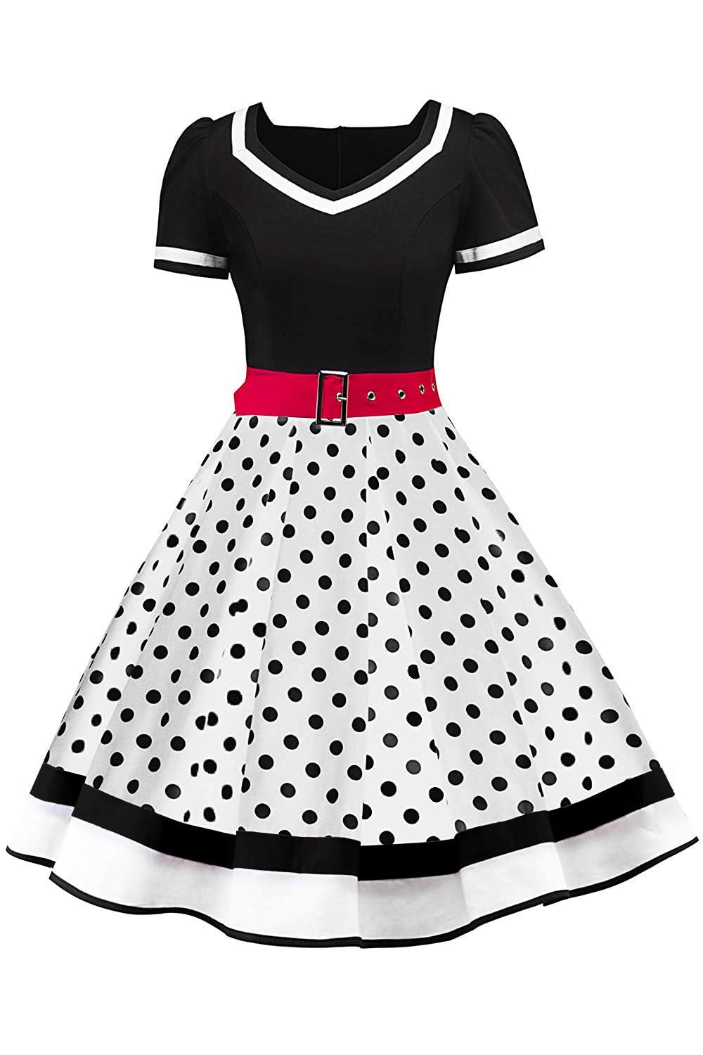 AXOE Damen 50er Jahre Kleider Rockabilly Petticoat Vintage XXL Schwarz/Weiss, XXL Schwarz/Weiss