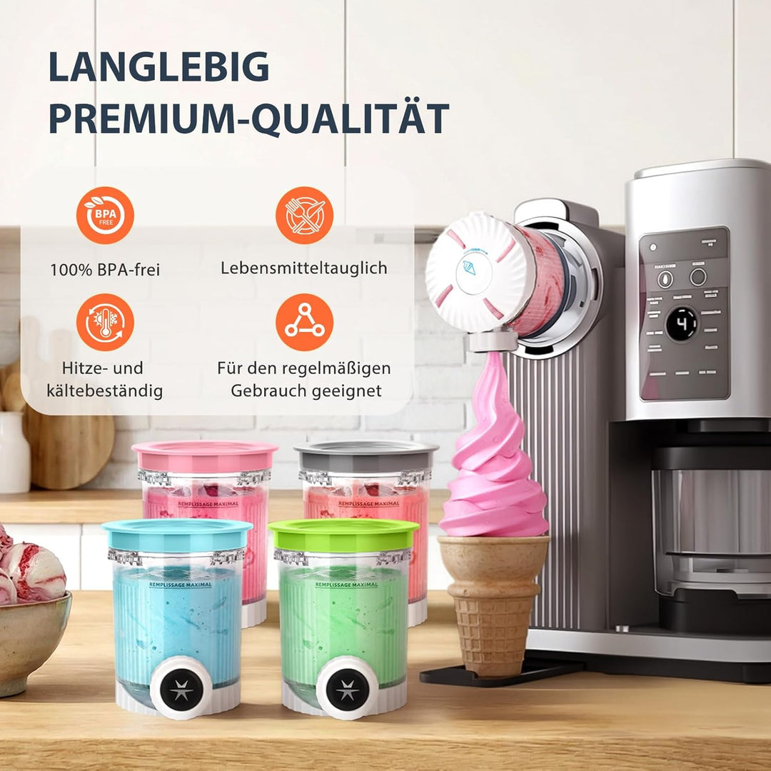 4 Stück Creami Behälter für Ninja Swirl NC700 NC701, Ersatzbecher mit farbigen Deckeln, BPA-frei, Le