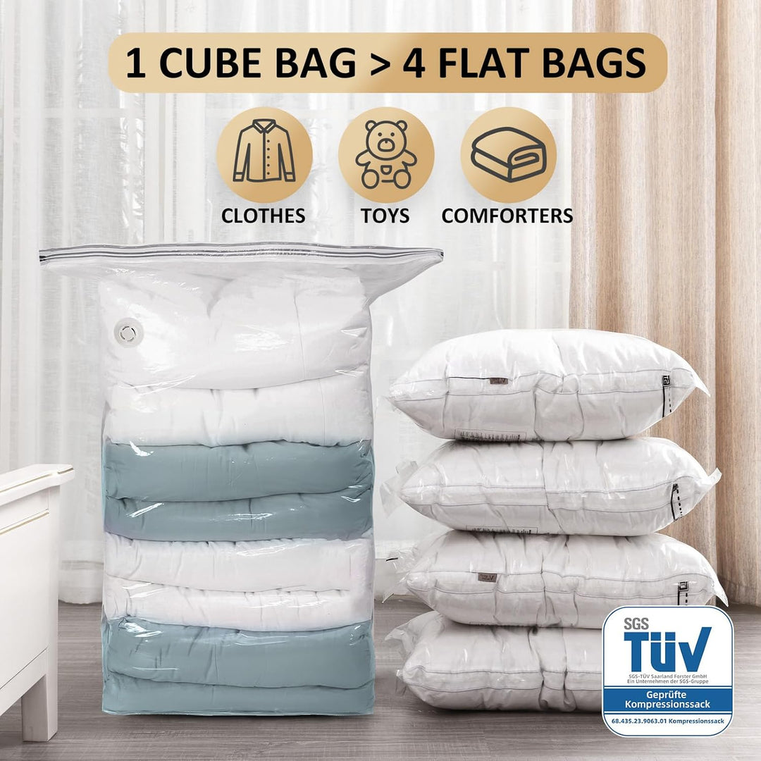 TAILI Würfel Vakuumbeutel für Kleidung, Jumbo 12 Pack (80x100x38 cm), Extra grosse Vakuum Beutel für