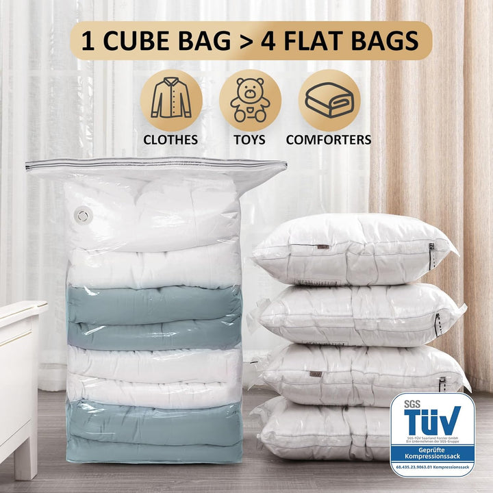 TAILI Würfel Vakuumbeutel für Kleidung, Jumbo 12 Pack (80x100x38 cm), Extra grosse Vakuum Beutel für