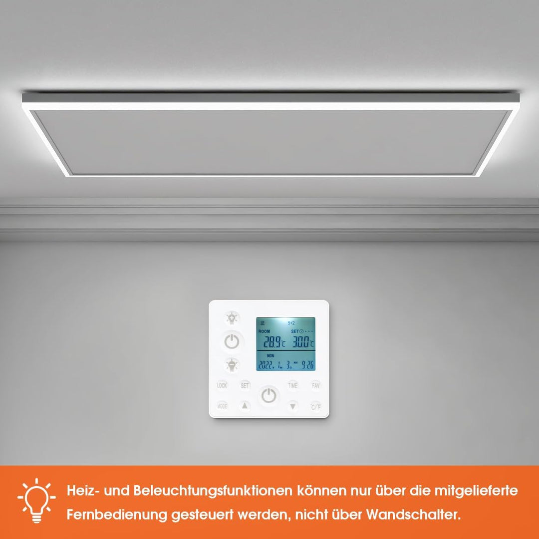 Infrarotheizung mit Thermostat 350W Deckenheizung mit LED Licht Beleuchtung Kaltweiss/Warmweiss Eins