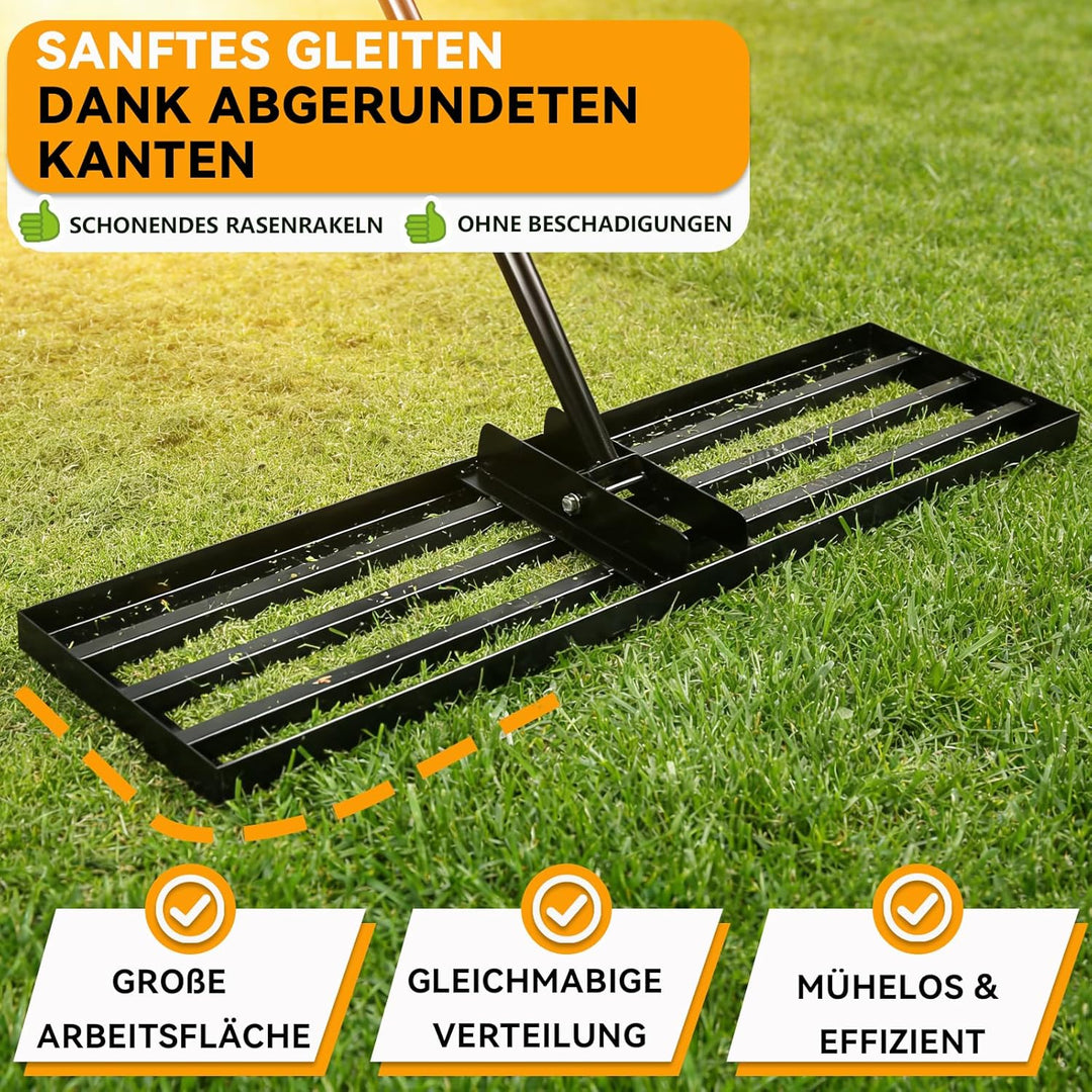 Warmfay Rasenrechen 45x25 cm inkl. 2M Verstellbarem Metallstiel mit Gewinde-Verschraubungssystem, Ha
