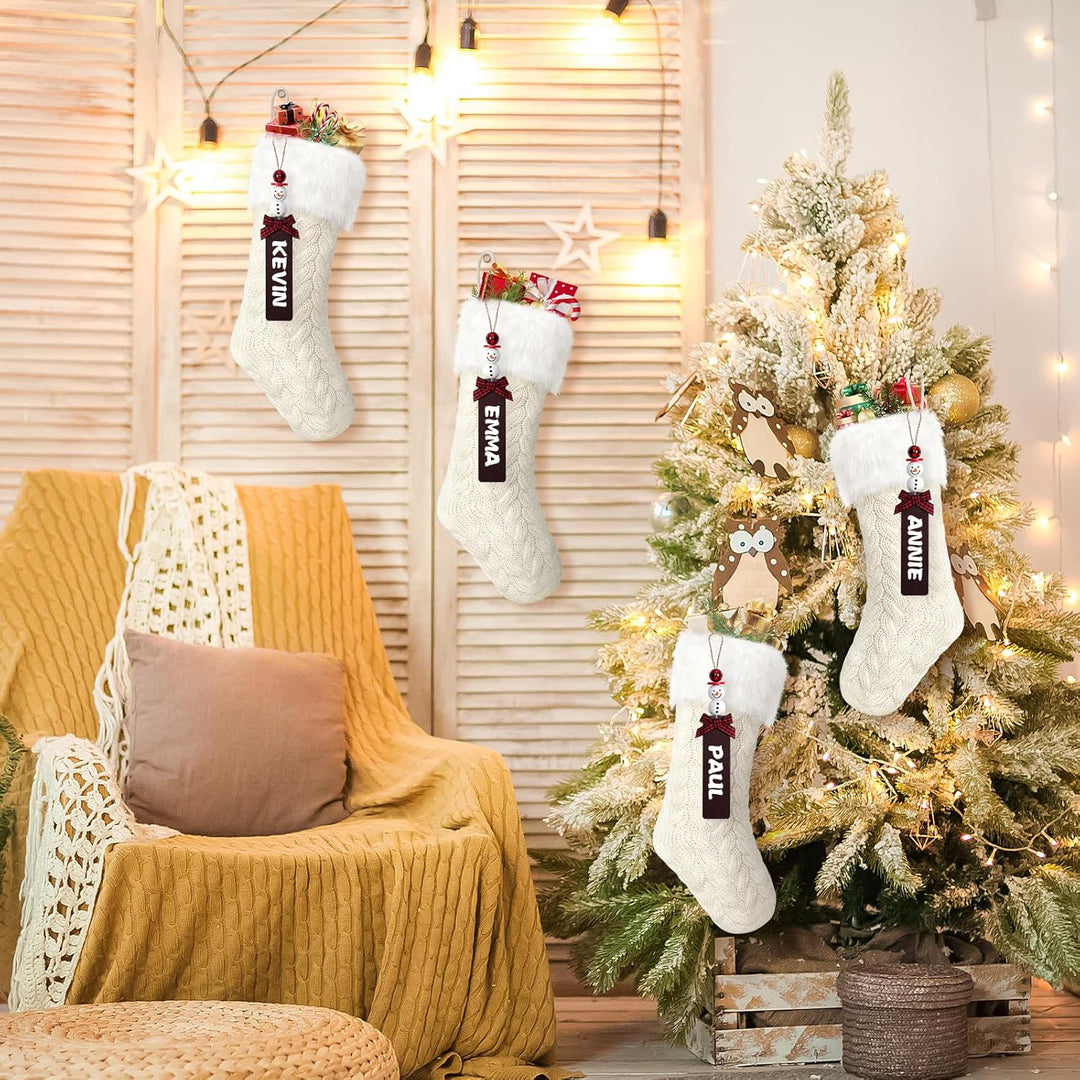SOMYTING 4 Stück Weihnachtsstrumpf Gestrickte Wolle Weihnachtsstrumpfe mit Schneemann Namensschilder