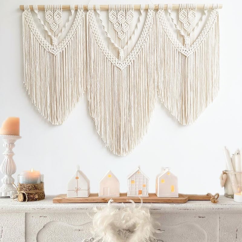 Hibisaws Makramee 110cm (W) x 82cm (H) Wandteppich Boho, Grosse, Handgewebt, Schlafzimmer Wanddeko ，