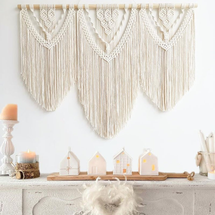 Hibisaws Makramee 110cm (W) x 82cm (H) Wandteppich Boho, Grosse, Handgewebt, Schlafzimmer Wanddeko ，