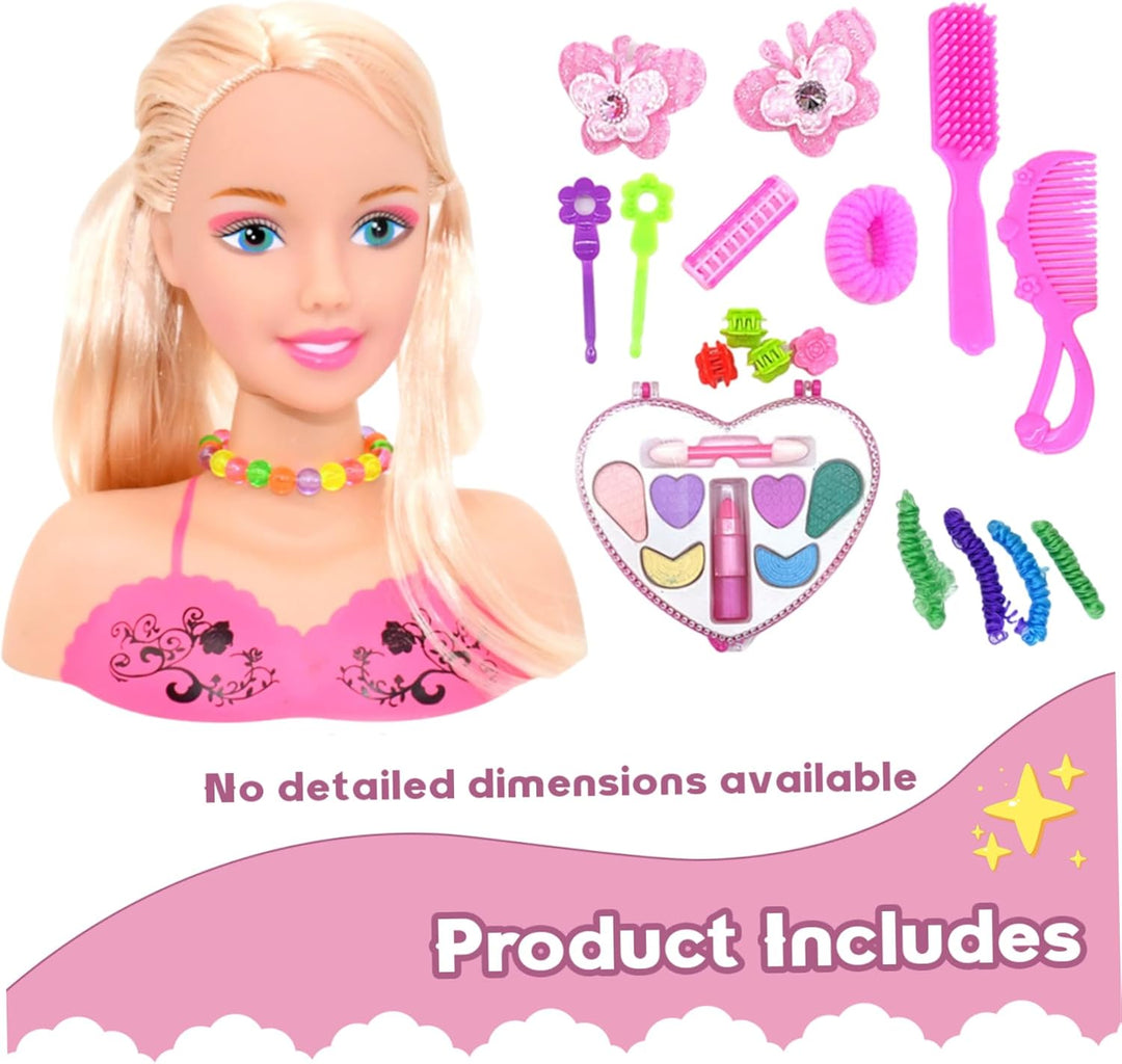 Make-up-Puppenkopf für Mädchen, 1 Set Puppenkopf für Haarstyling für Kinder mit Zubehör, sicher, nie