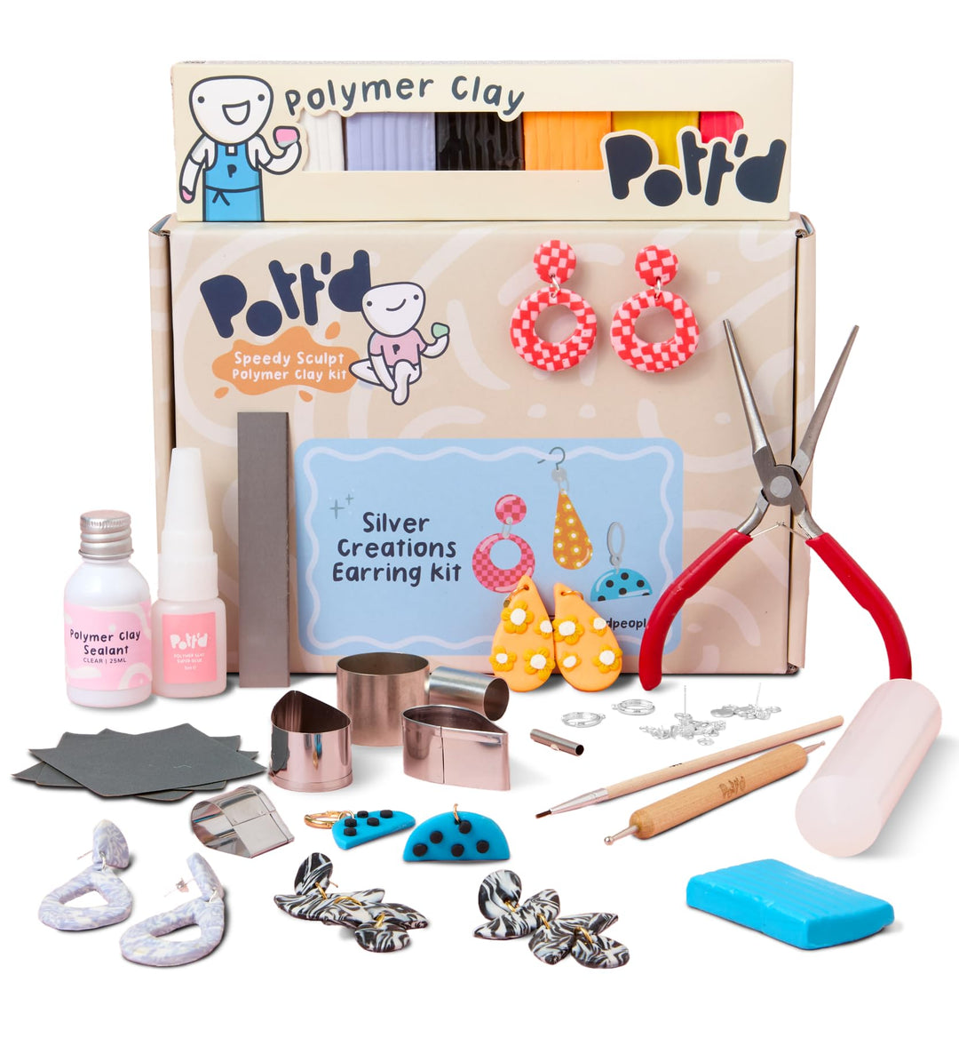 Pott’d Polymer Clay Ohrring-Set – Bastelset für Erwachsene & Einsteiger mit Werkzeugen, Knete und si