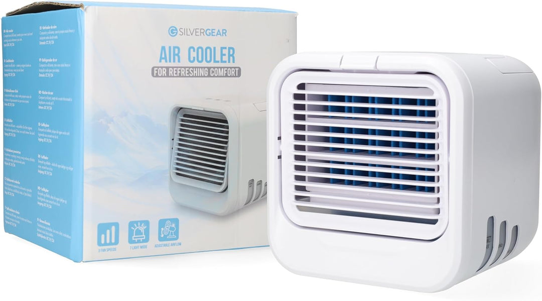Silvergear® Mobile Klimaanlage | Mini Luftkühler | Kühlt mit Wasser oder Eiswürfeln | 3 Gebläsestufe