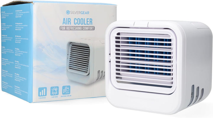 Silvergear® Mobile Klimaanlage | Mini Luftkühler | Kühlt mit Wasser oder Eiswürfeln | 3 Gebläsestufe