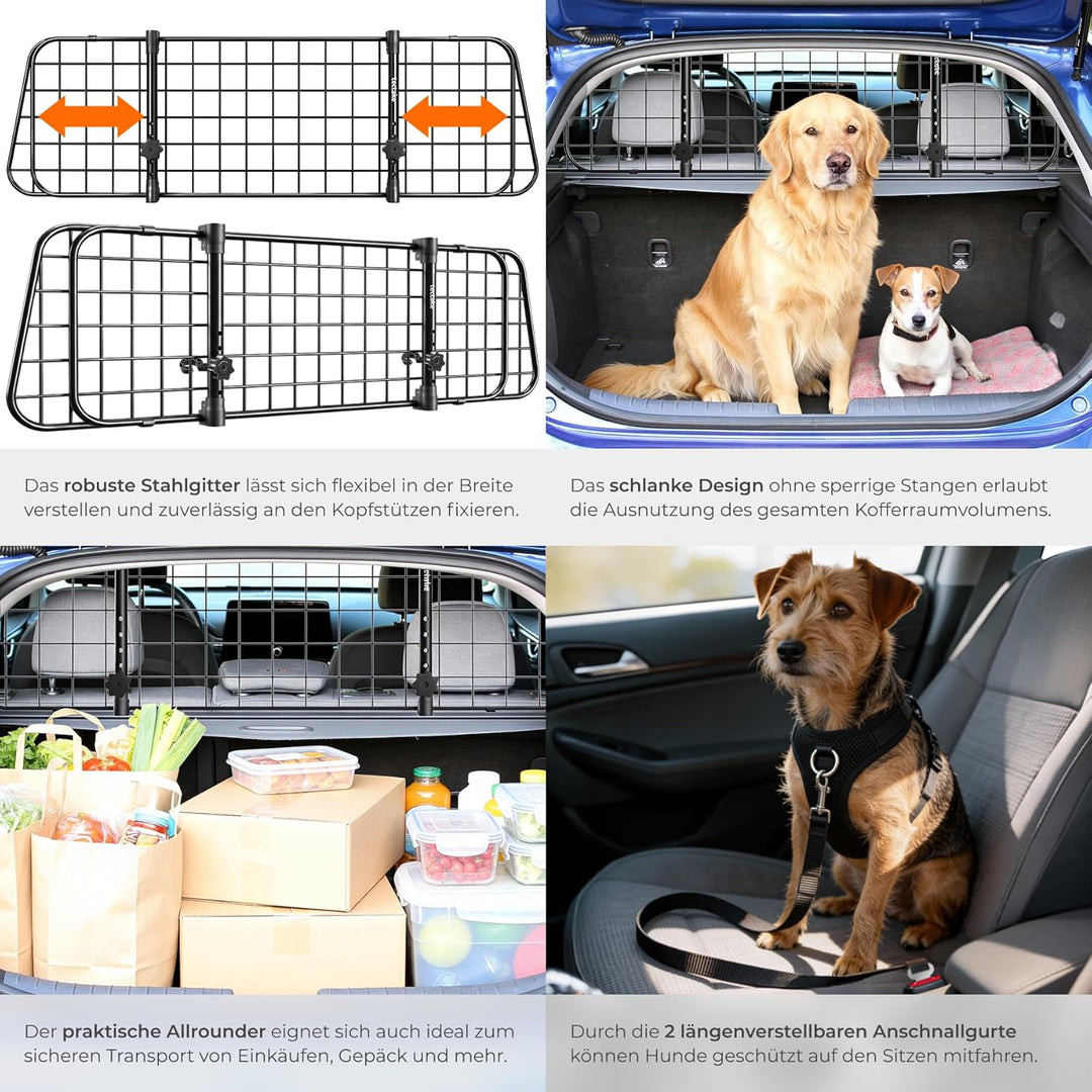 tectake® Hundegitter Auto, universal Hundeschutzgitter mit Variabler Breite, mobiler Kofferraumschut